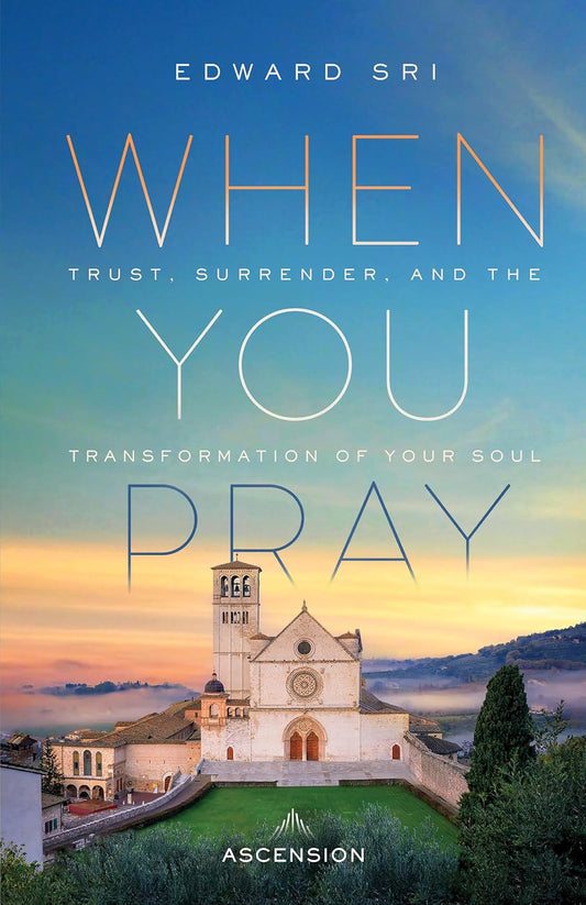 Book cover of 'When You Pray' with a church and mountain landscape.