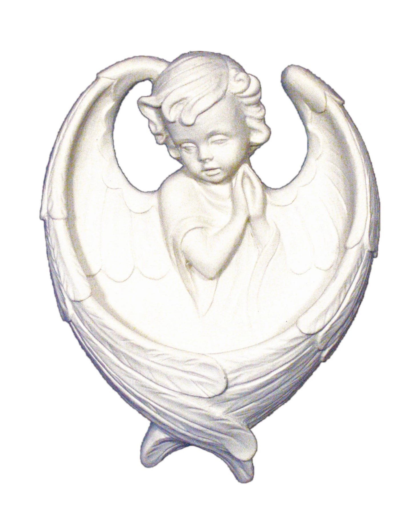 White angel figurine with outstretched wings on a white background