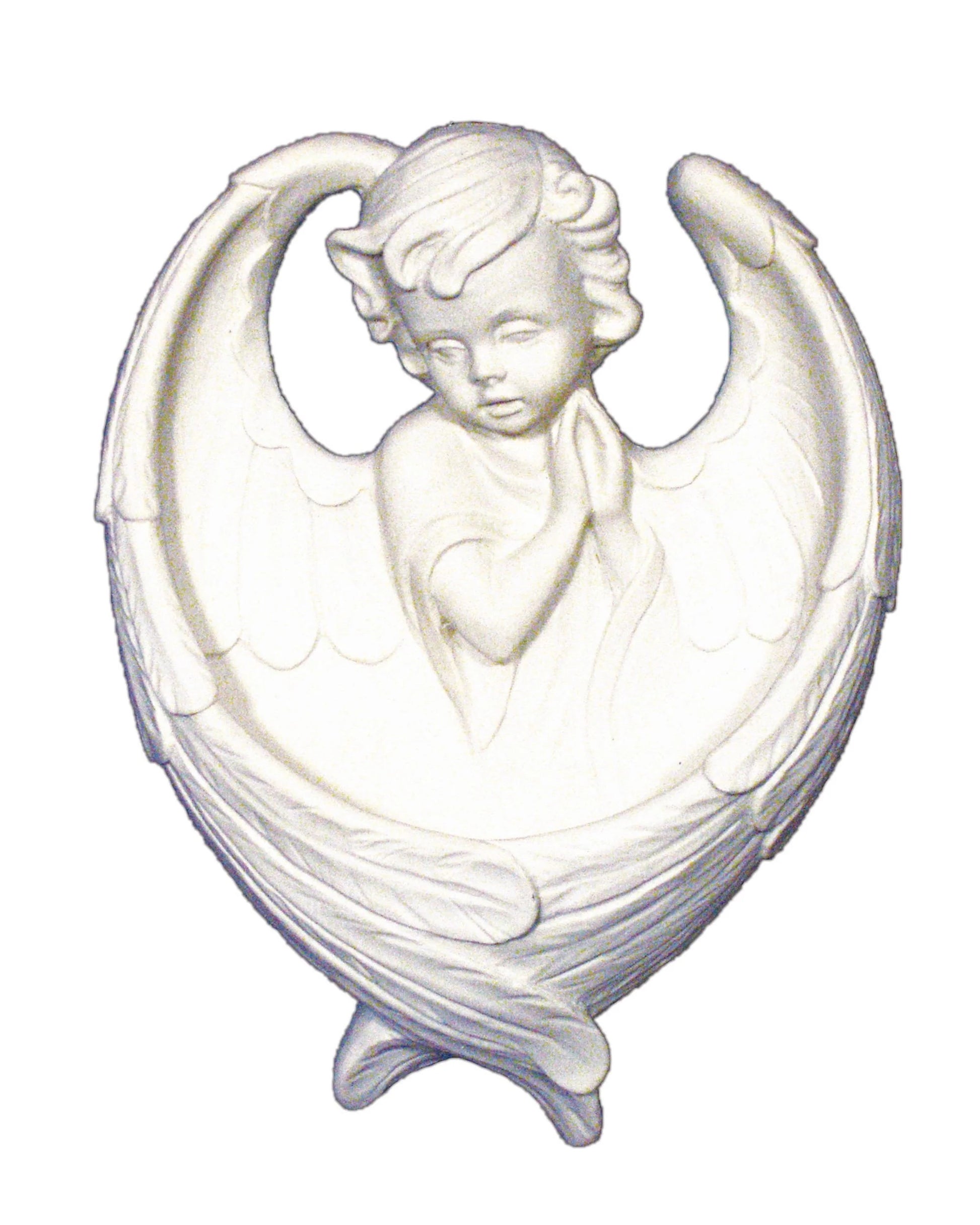 White angel figurine with outstretched wings on a white background