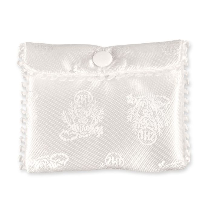 Étui de chapelet en satin blanc brodé