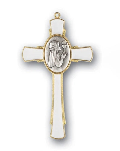 Decorative cross with a central figure on a white background