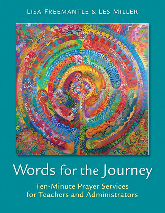 Book cover of 'Words for the Journey' with a colorful spiral design on a teal background