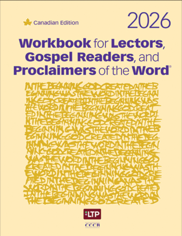 Workbook for Lectors, Gospel Readers, and Proclaimers of the Word with text and logo on a beige background