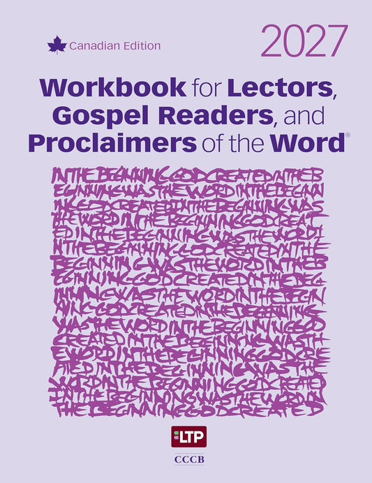 Workbook for Lectors, Gospel Readers, and Proclaimers of the Word with text and logo on a purple background