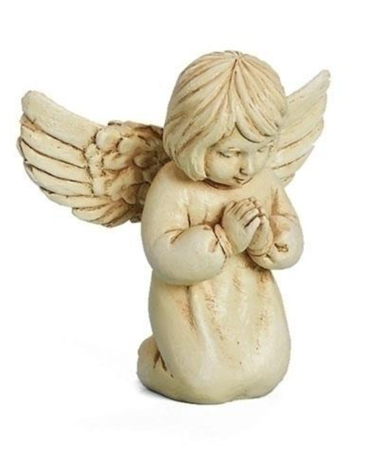 Statue of an angel with wings on a white background