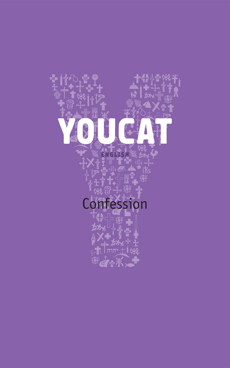 Cover of 'YOUCAT Confession' featuring a large 'C' symbolizing the Sacrament of Reconciliation, with smaller text and imagery related to the Catholic faith.