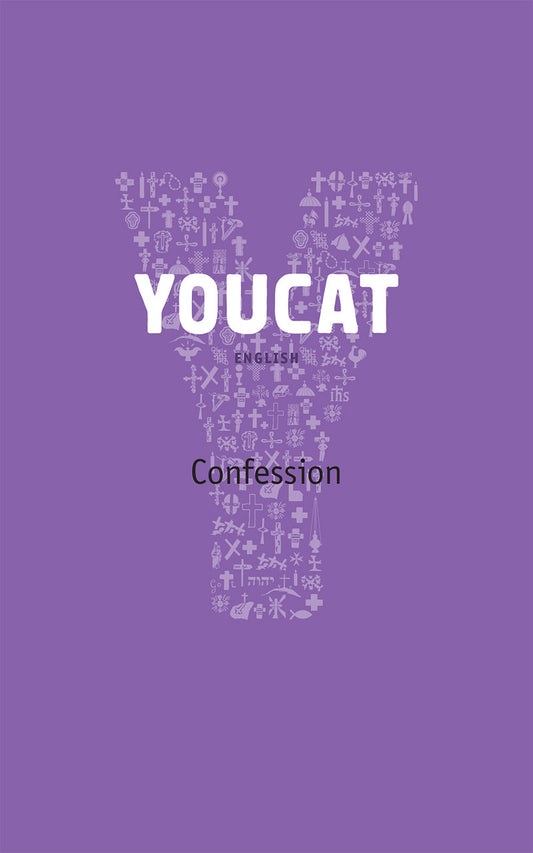 Cover of 'YOUCAT Confession' featuring a large 'C' symbolizing the Sacrament of Reconciliation, with smaller text and imagery related to the Catholic faith.