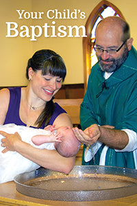 Baptism ceremony with a woman holding a baby and a priest in a church setting.