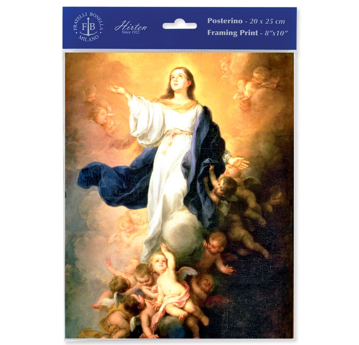 Framing print of a religious painting with angelic figures, brand 'FB' visible.