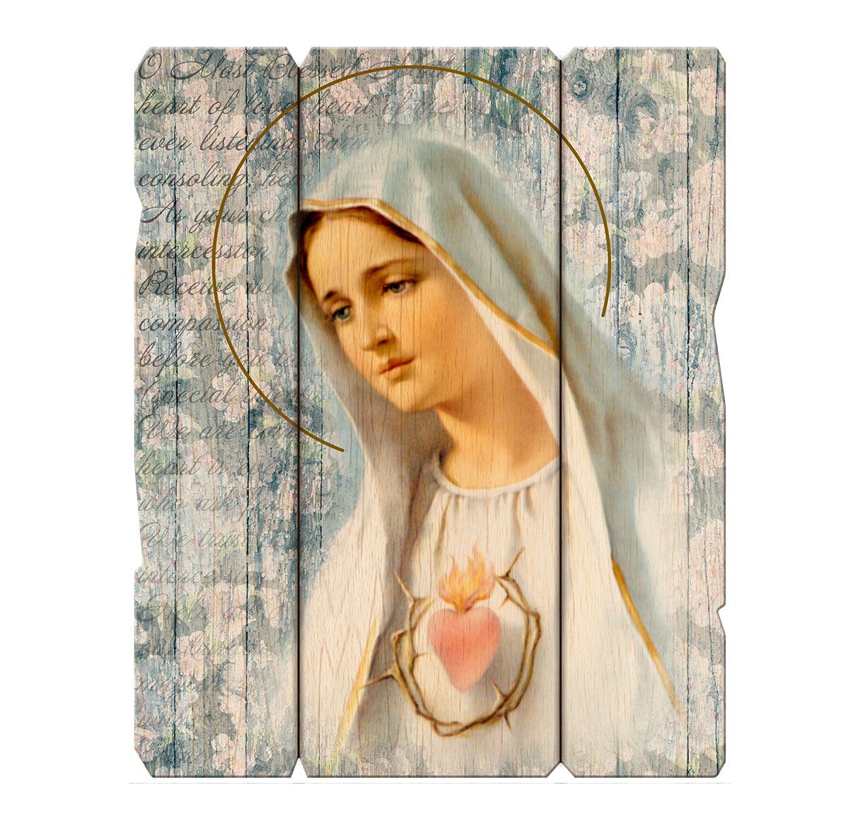 Wooden Immaculate Heart of Mary Vintage Wall Plaque 7.5" x 9"