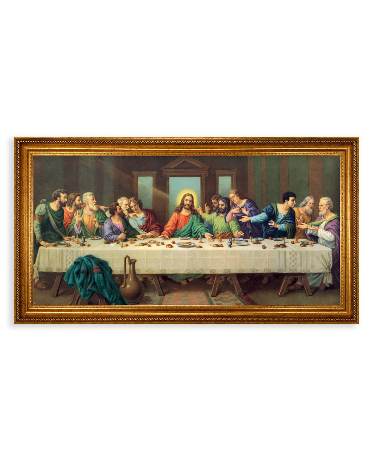 Antique Gold-Leaf with Carved Trim The Last Supper Textured Framed Picture 24 x 44"