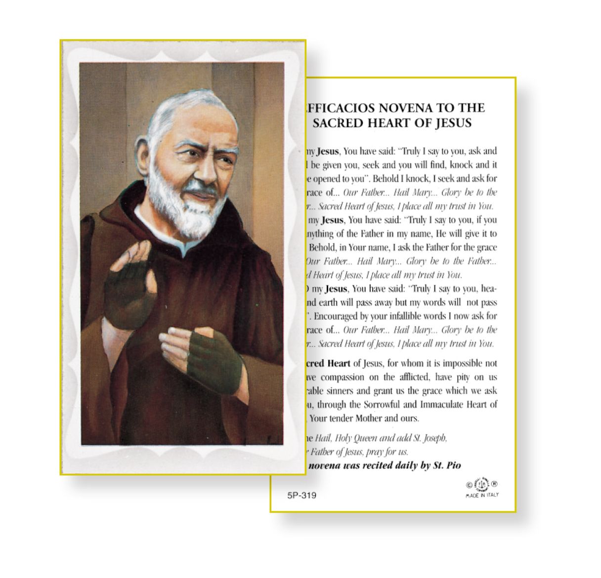 Saint Pio Holy Card with Novena Prayer (Pack of 100)