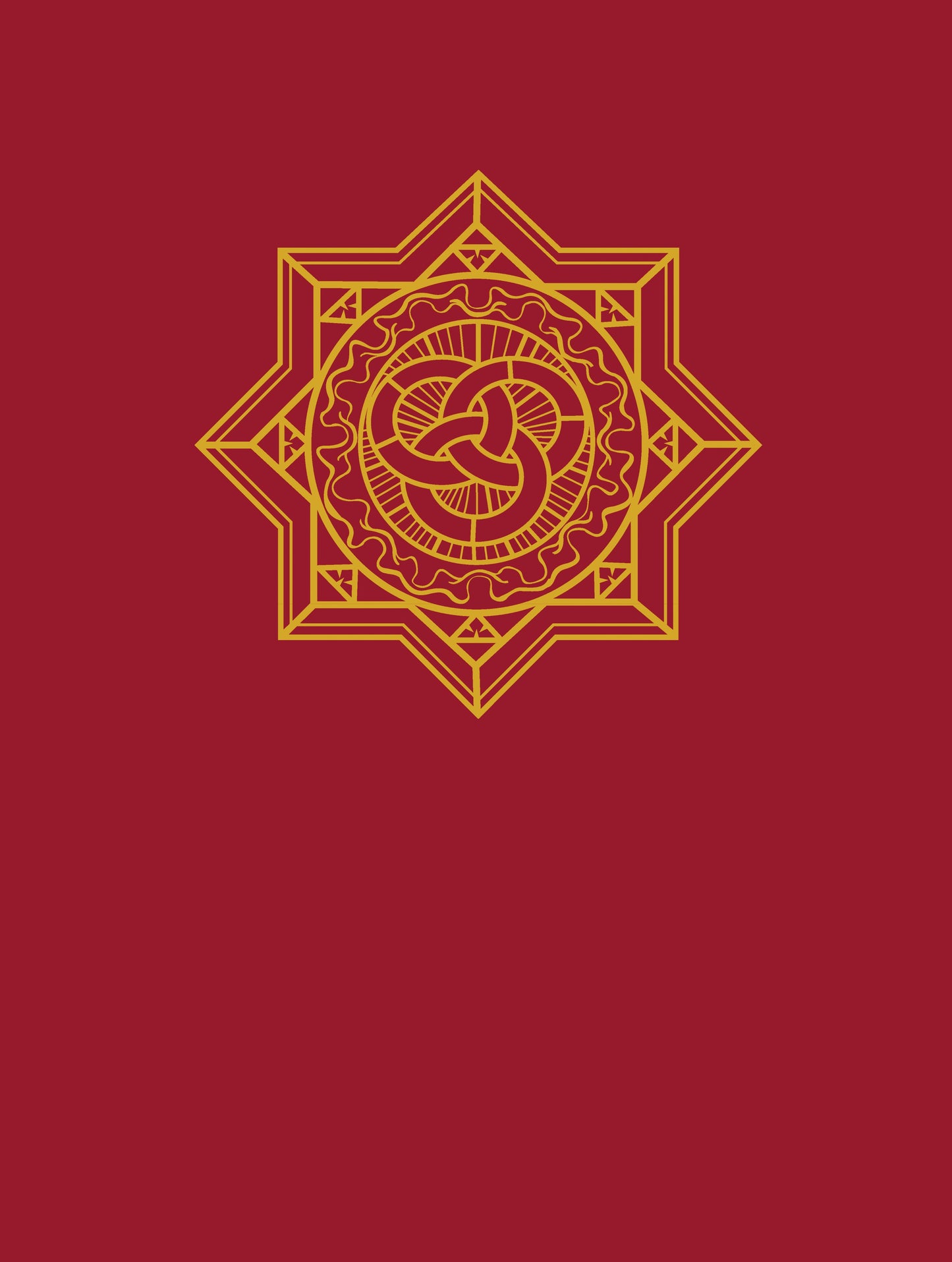Decorative gold emblem on a red background