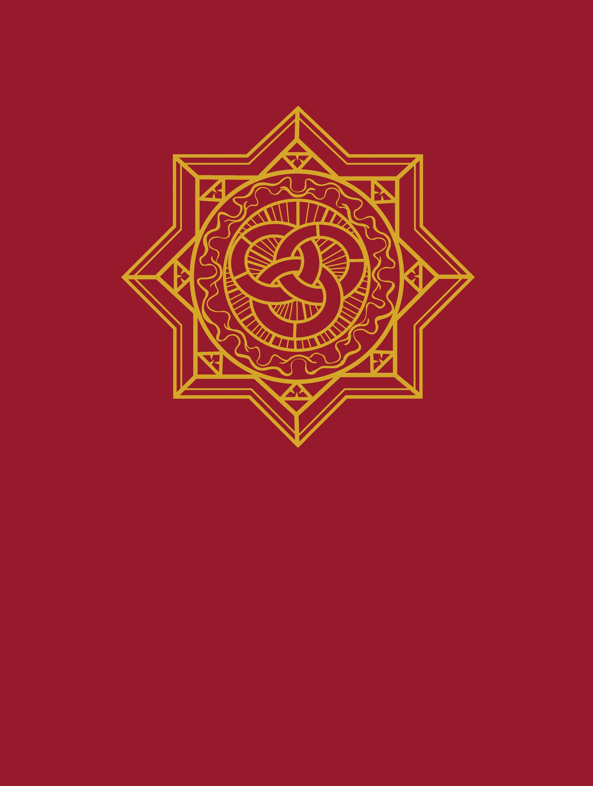 Decorative gold emblem on a red background