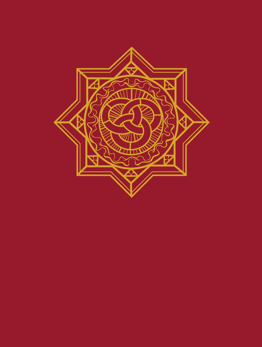 Decorative gold emblem on a red background