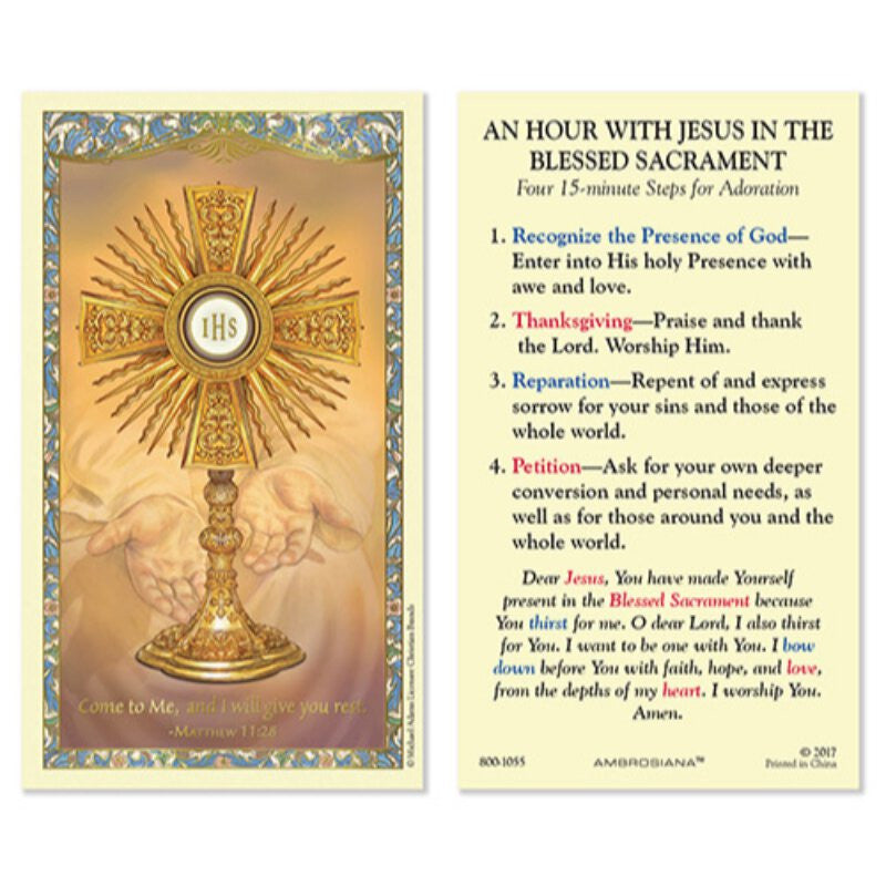 An Hour with Jesus in the Blessed Sacrament Laminated Holy Card