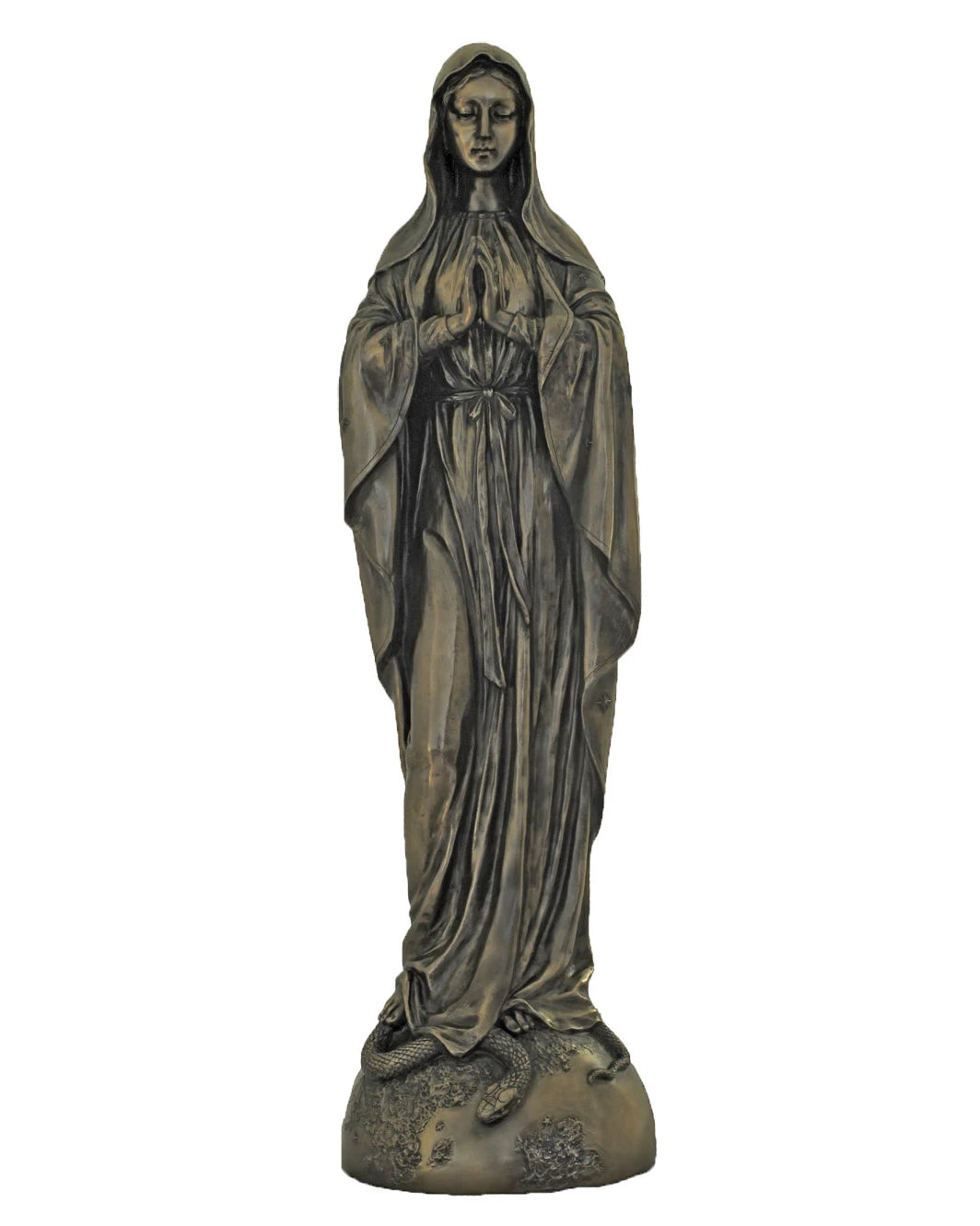 Estatua de la Virgen María rezando pintada en bronce de 92.7 cm