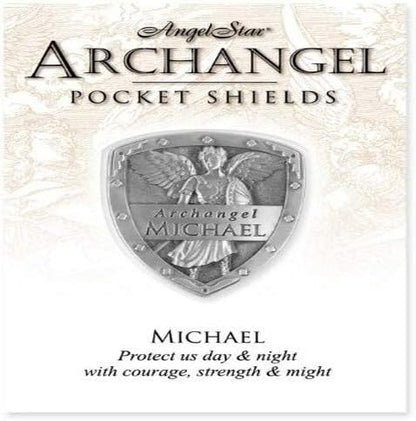Archangel Michael pocket shield with Angel Star branding on a white background