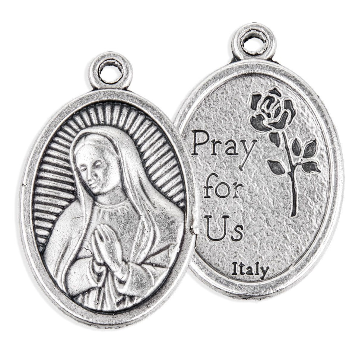 Our Lady of Guadalupe Oval Antiqued Silver Oxidized Medal 1"
