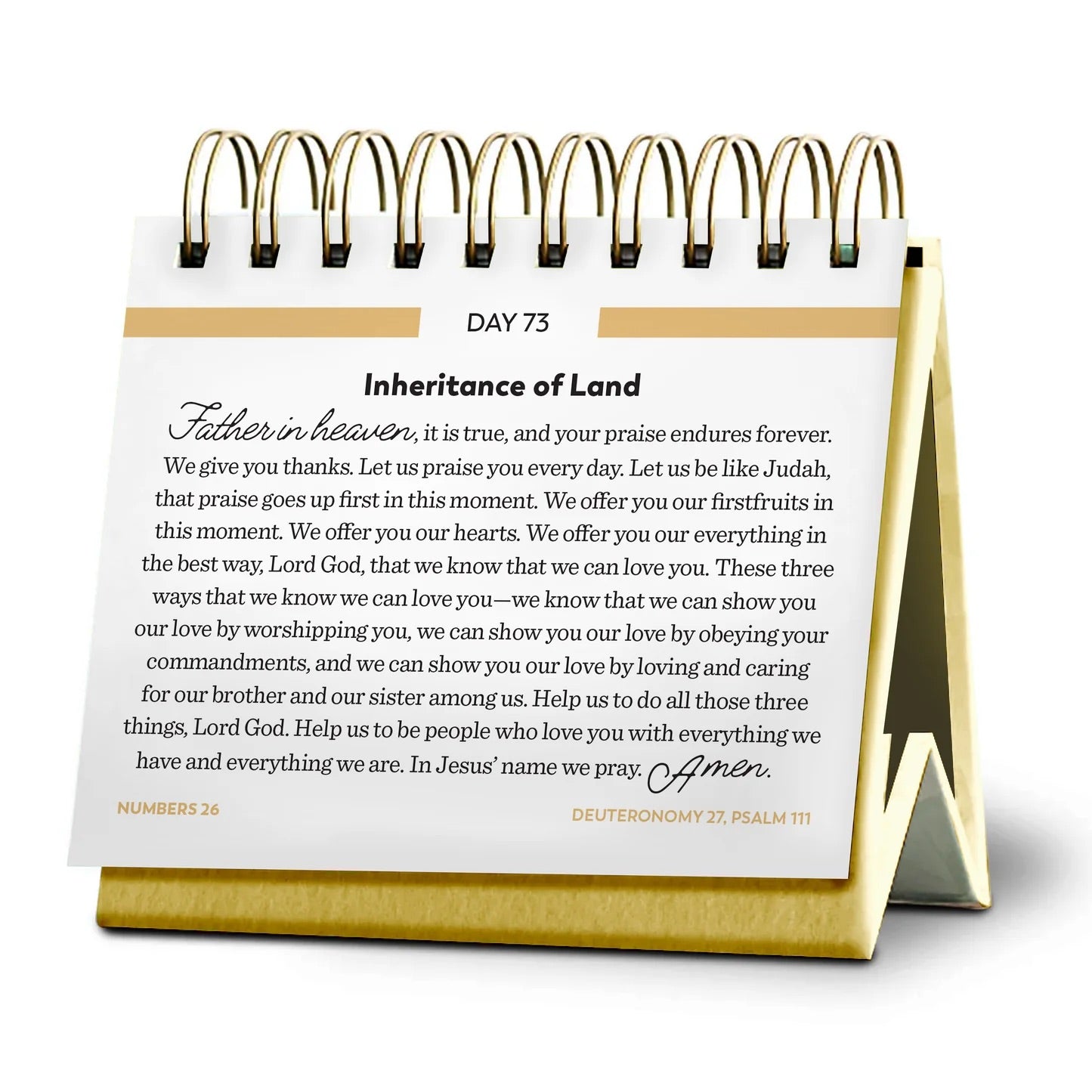 Desk calendar with a prayer on a white background