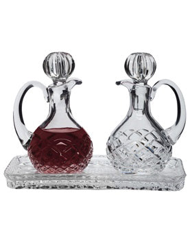 Aceiteras de cristal de plomo - Botellas de 6 oz con bandeja (Juego de 3)
