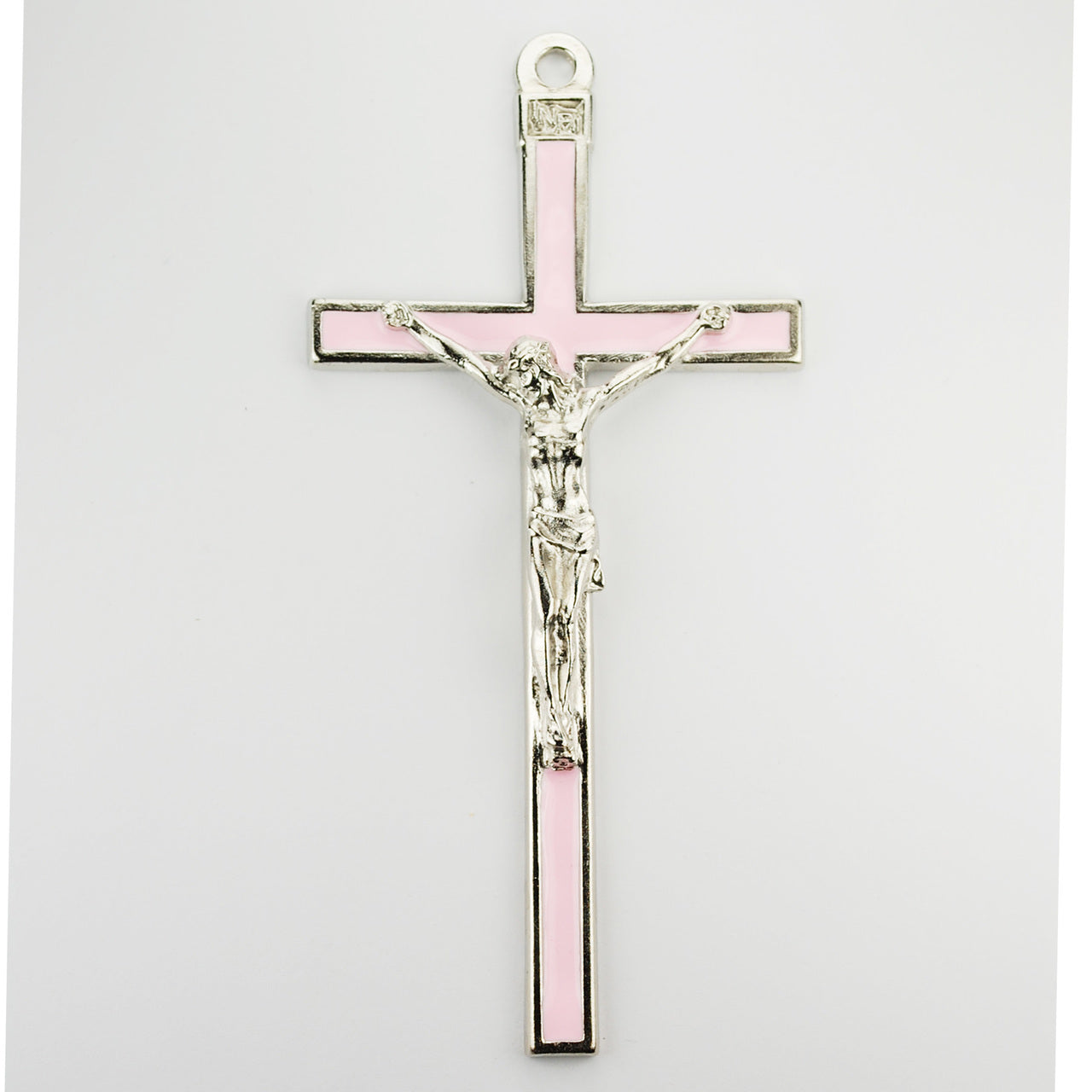 Pink Enameled Silver Cross 5"