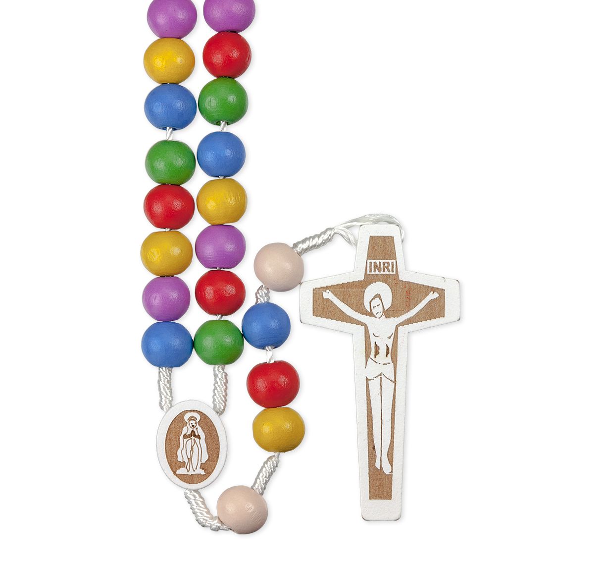 Rosary with a Wood Crucifix 8mm Multi Color Wood Bead
