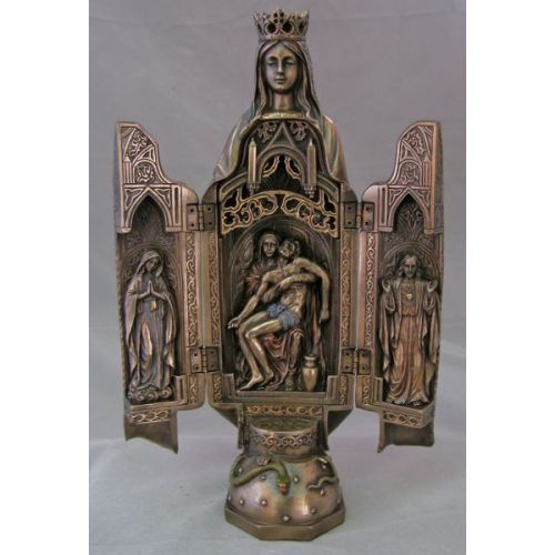 Notre-Dame des Douleurs Statue ouvrante peinte en bronze 28 cm
