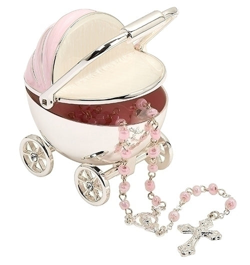Miniature Baby Carriage and Rosary 2.5"