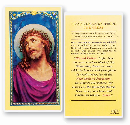 St. Gertrude Prayer Card - Prayer For Holy Souls In Purgatory