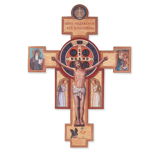 St. Benedict Crucifix with Benedictine Symbols 14"