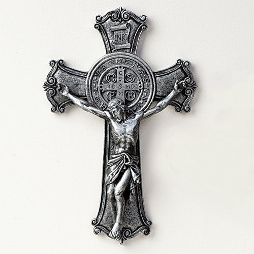 Benedict Pewter Finish Crucifix  10.25"