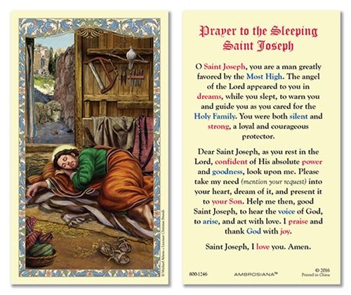 Prayer to the Sleeping Saint Joseph Holy Card