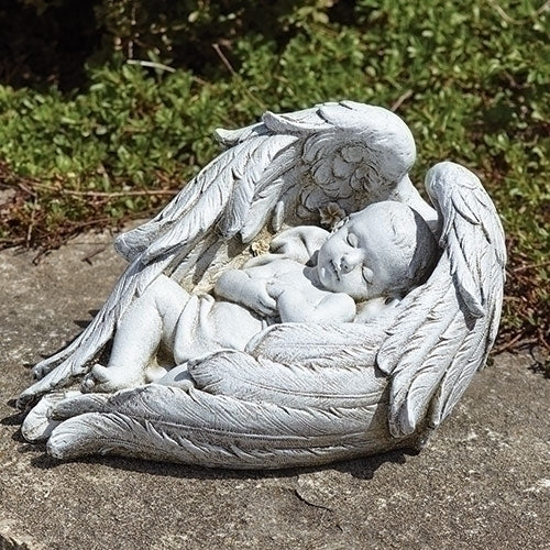 Statue 6"H Baby Sleeping in Wings Garden