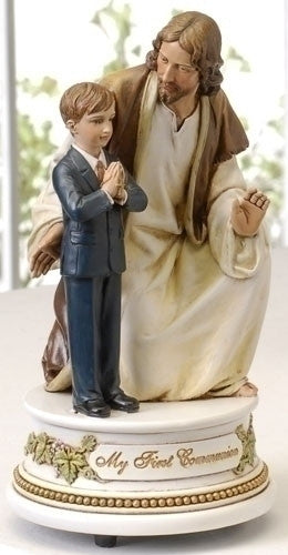 Jesus With Boy Musical First Communion Statue