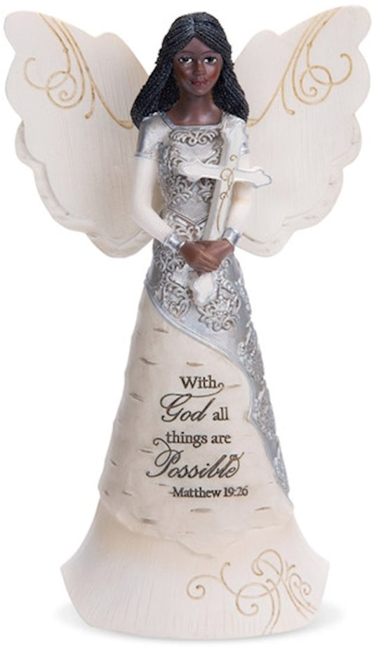 Figurine- Angel Holding Cross-With God All Things Are Possible (6.5")