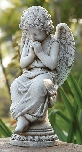 Seated Angel On Pedestal Staue
