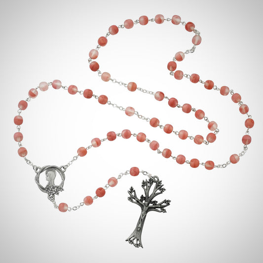Pink Glass Dogwood Rosary Boxed