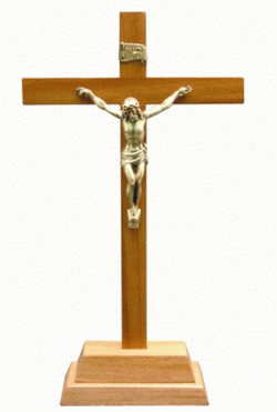 Crucifix 10" Standing Wood With Brass Corpus