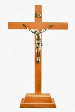 Crucifix With Brass Corpus 6" Standing Wood