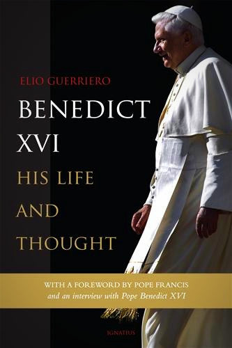 The cover of the book 'Benedict XVI: His Life & Thought' featuring an image of Pope Benedict XVI in his papal attire, walking with a contemplative expression.