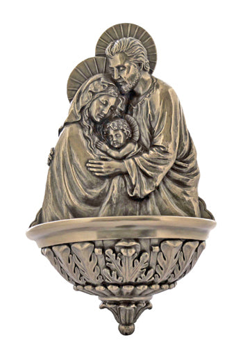 Bronze-Painted Holy Family Water Font 9"