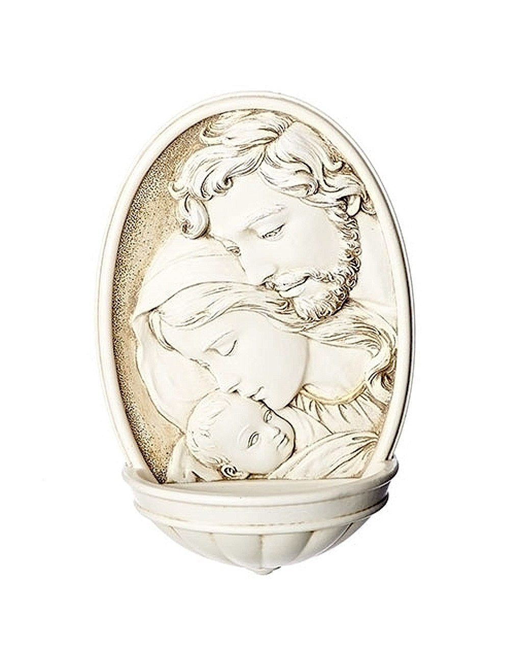Carved Holy Family Water Font 8"