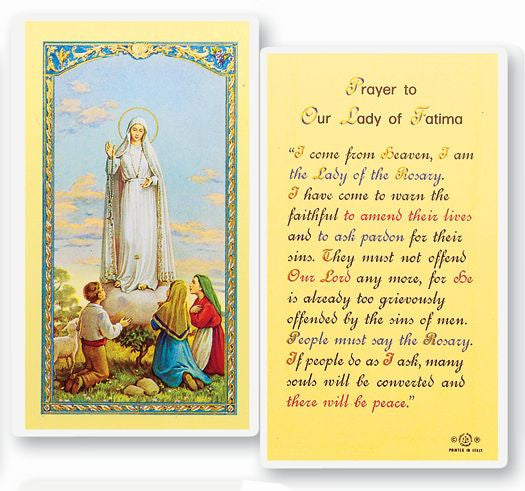 Prayer to Our Lady Of Fatima - Holy Card