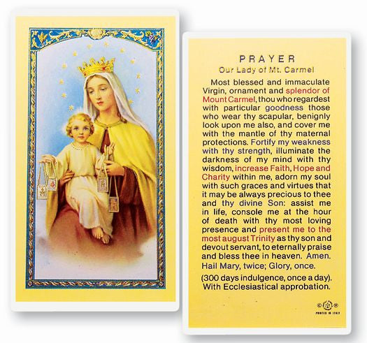 Our Lady Of Mount Carmel Holy Card