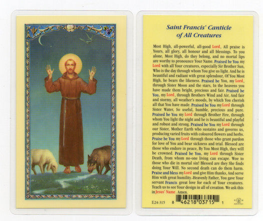 Saint Francis Canticle Of All Creatures Laminated Holy Card