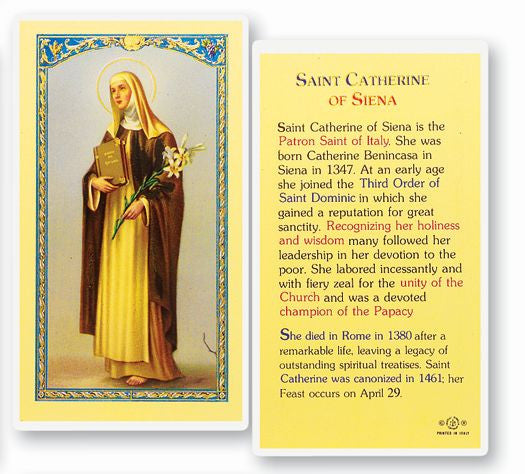 Saint Catherine Of Siena Holy Card