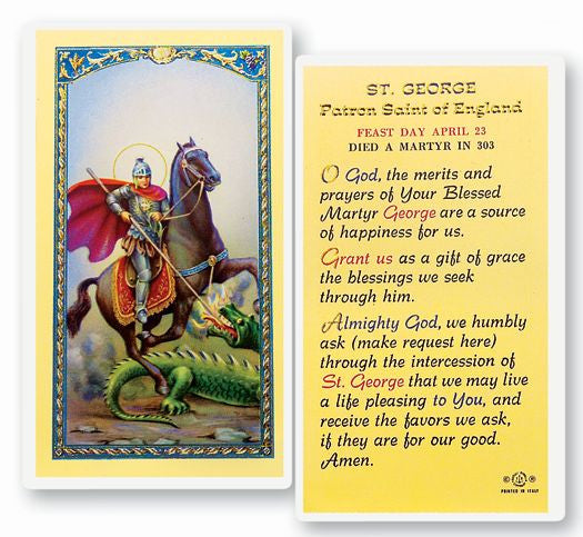 Saint George Patron Saint of England Holy Card