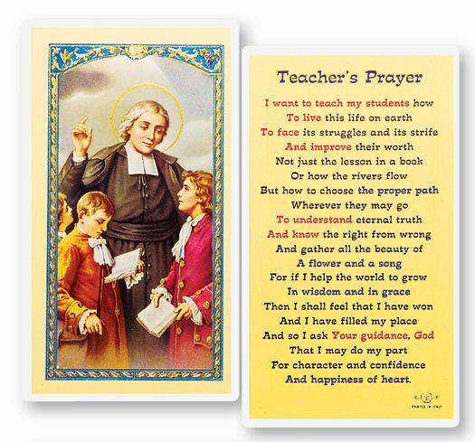 Teacher's Prayer Holy Card - St. John Baptiste De La Salle