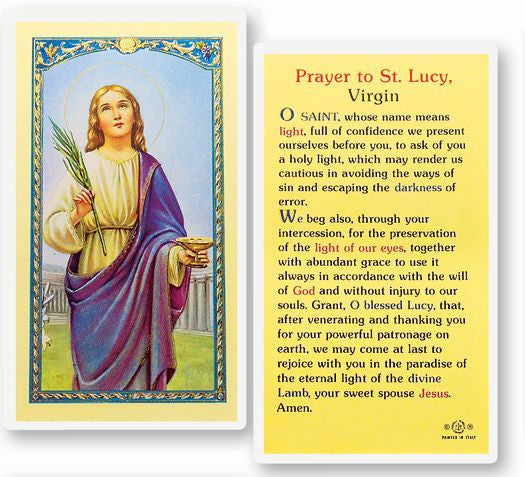 Prayer To Saint Lucy Holy Card